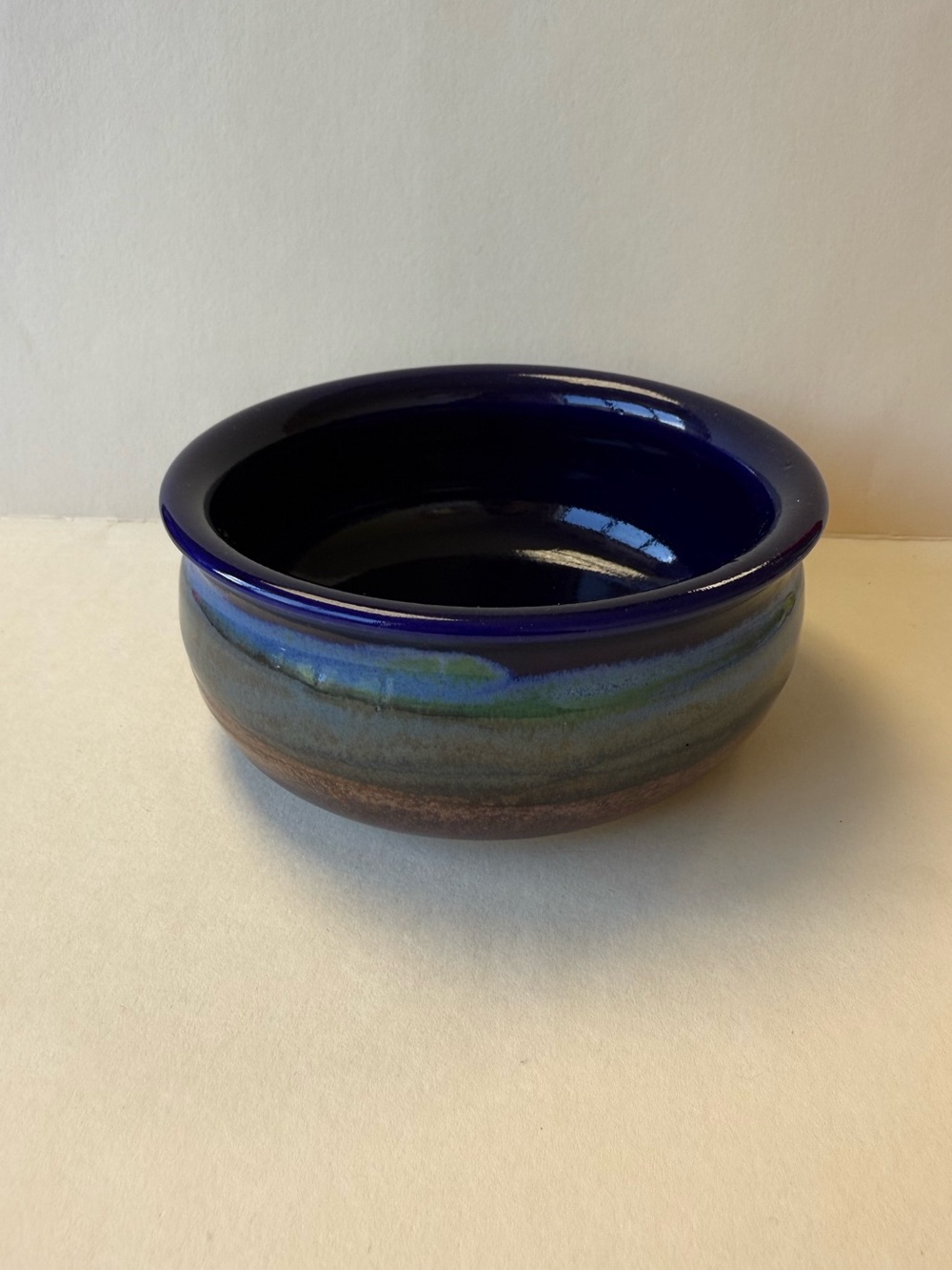 Small Studio Art Pottery Blue Green Brown Bowl Trinket Holder Artist Signed.
